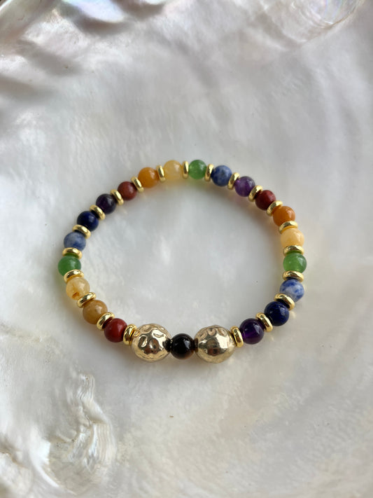Chakra Bracelet with Gold Tone Beads